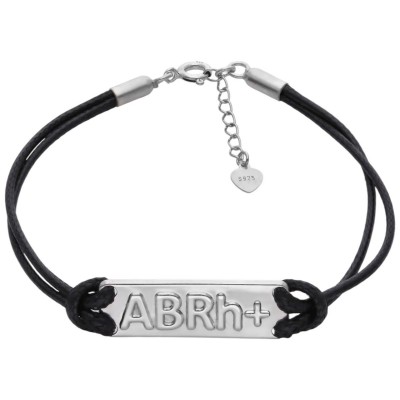 Bransoleta Ag 925 na sznurku grupa krwi ABRh+BR