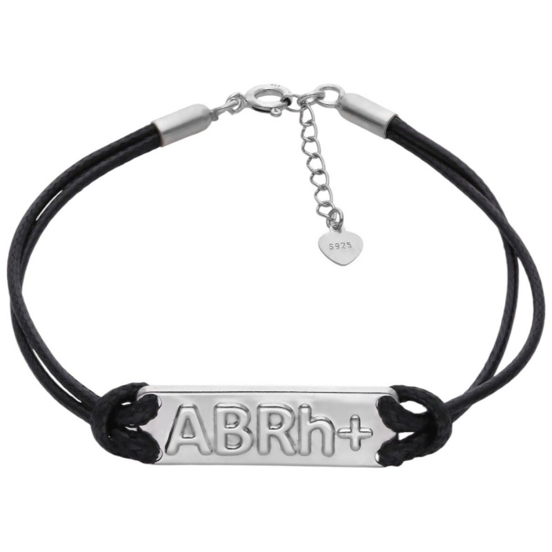 Bransoleta Ag 925 na sznurku grupa krwi ABRh+BR