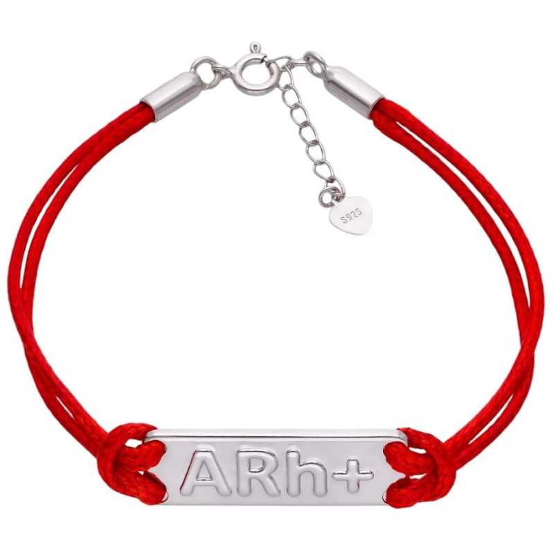 Bransoleta Ag 925 na sznurku grupa krwi ARh+RR