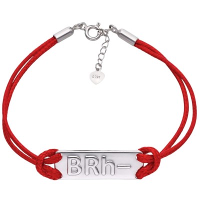 Bransoleta Ag 925 na sznurku grupa krwi BRh-RR