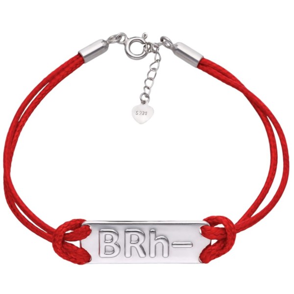 Bransoleta Ag 925 na sznurku grupa krwi BRh-RR